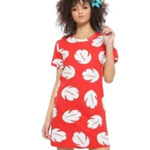 Disney Womens Lilo & Stich Mini T Shirt Dress Red Polynesian Leaf Print JR 2X
